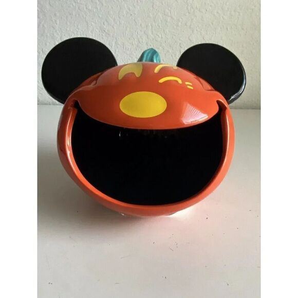 Disney Parks Mickey Mouse Candy Dish Bowl Ceramic Halloween Winking Pumpkin NEW - Picture 2 of 14